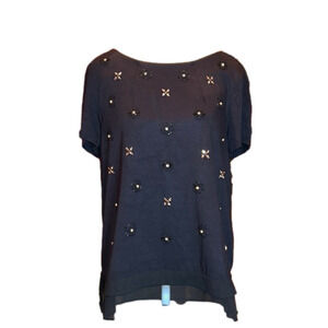 WHITE HOUSE BLACK MARKET WHBM Classy Black w/ Bling Blouse Size M